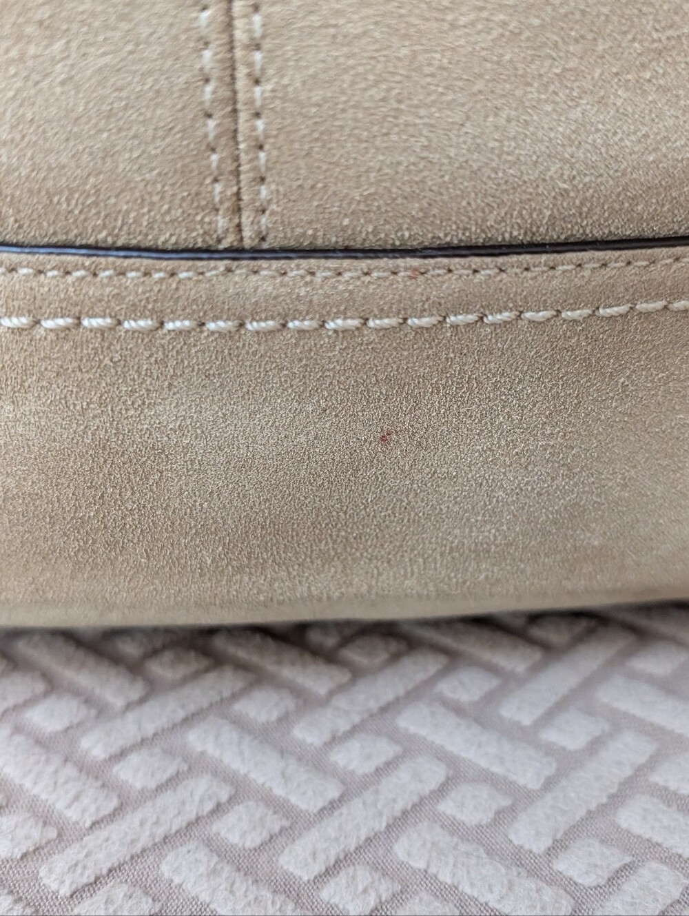 Coach Beige Suede Top Handle Bag with Leather Trim - Picture 4 of 12